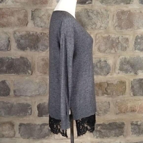 Topshop Gray V Neck Sweater with Lace‎ Trim Elegant Tunic Top Woman's 4 - Picture 11 of 15